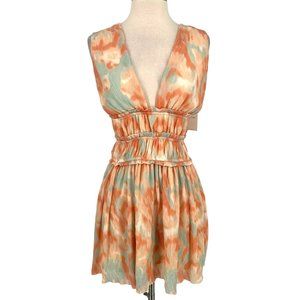 Fanco Tie Dye V-Neck Mini A-Line Dress Mint Orange Size Large NWT